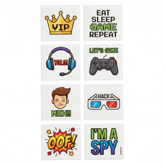 Party Town Gamer-Themed Temporary Tattoos, 8-Pack