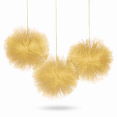 Gold Tulle Fluffy Pom Pom Decorations - 3 Pack