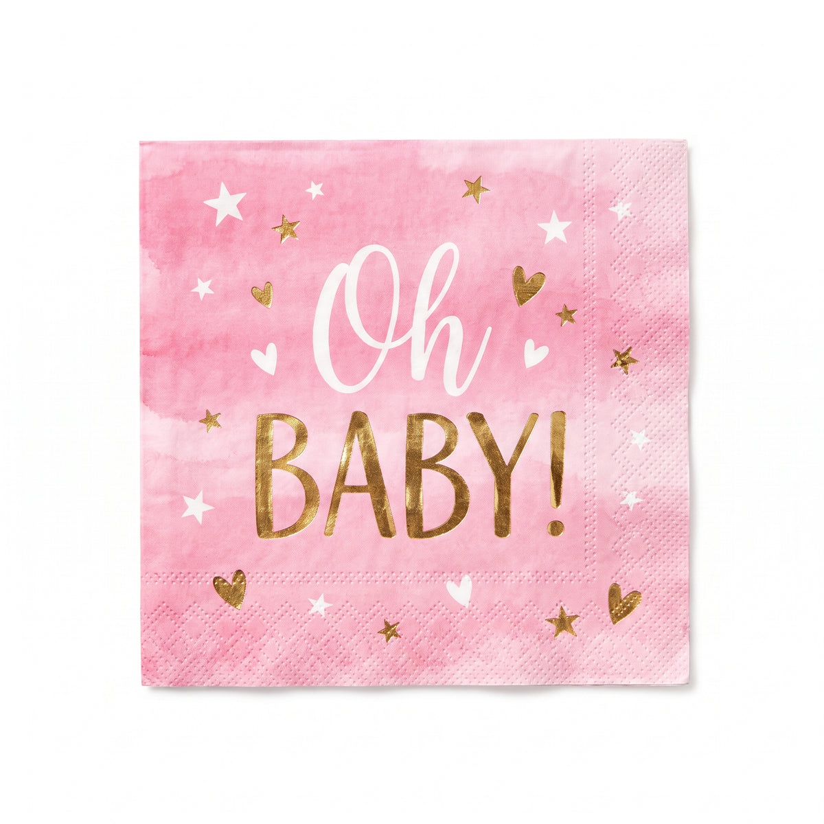 Oh Baby Girl Beverage Napkins - Pink & Gold, 16-Pack - 5 In. X 5 In.