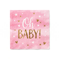 Oh Baby Girl Beverage Napkins - Pink & Gold, 16-Pack - 5 In. X 5 In.