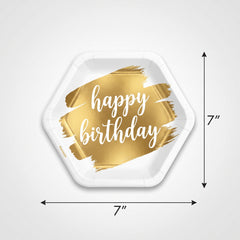 Golden Age Happy Birthday Hexagon Metallic Plates, 7-Inch, 8-Pack