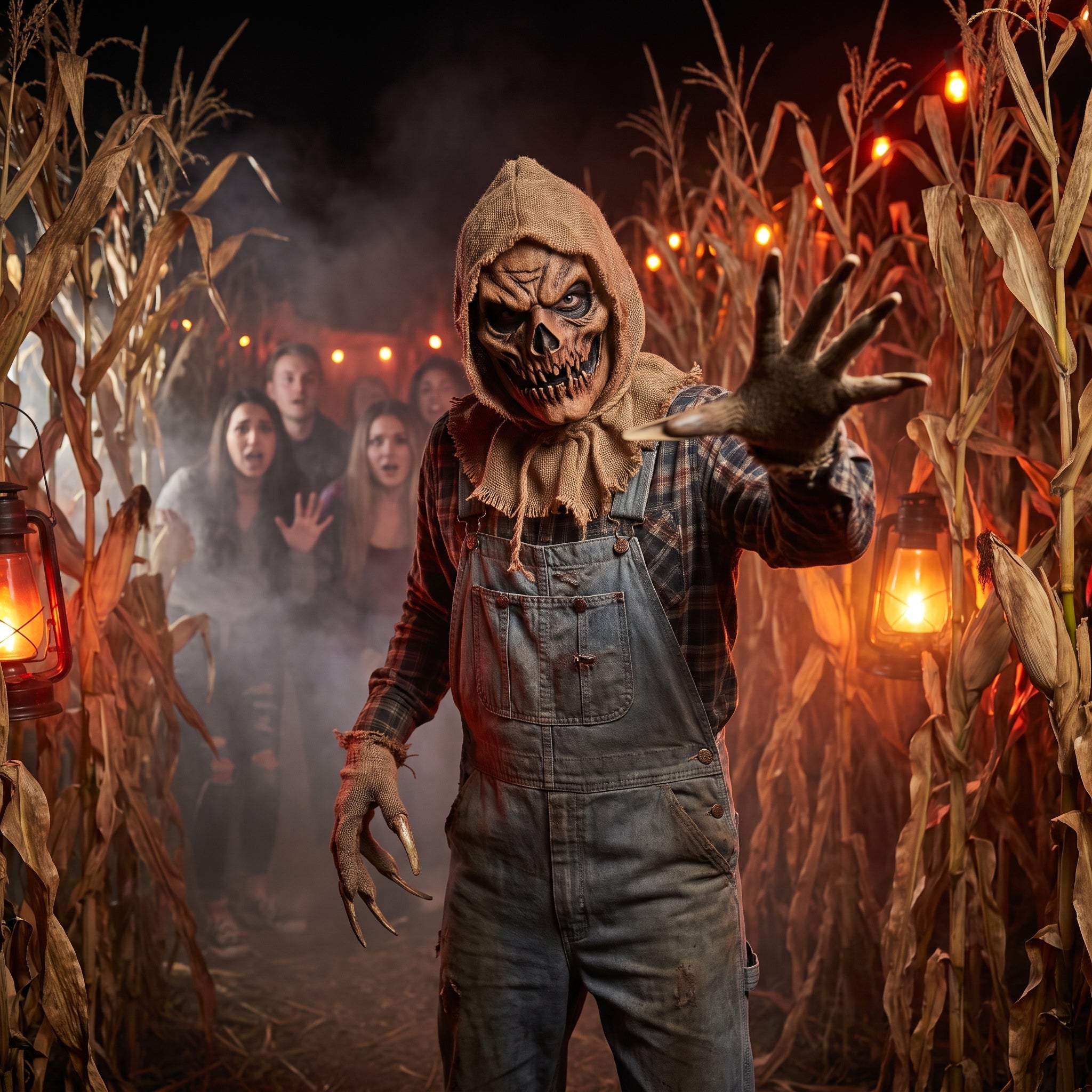 Men's Sinister Scarecrow Halloween Costume with Mask and Gloves - Adult One Size