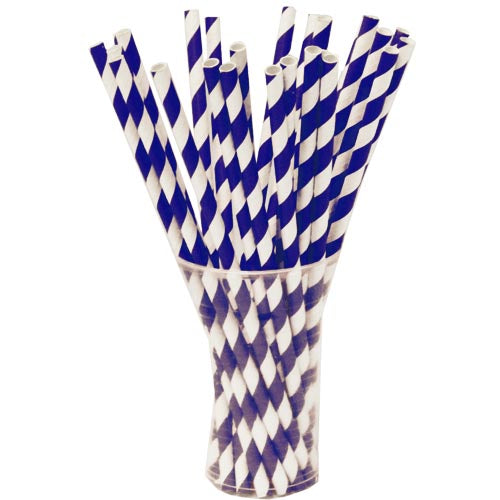 Navy Blue Striped Paper Straws | 100 Count