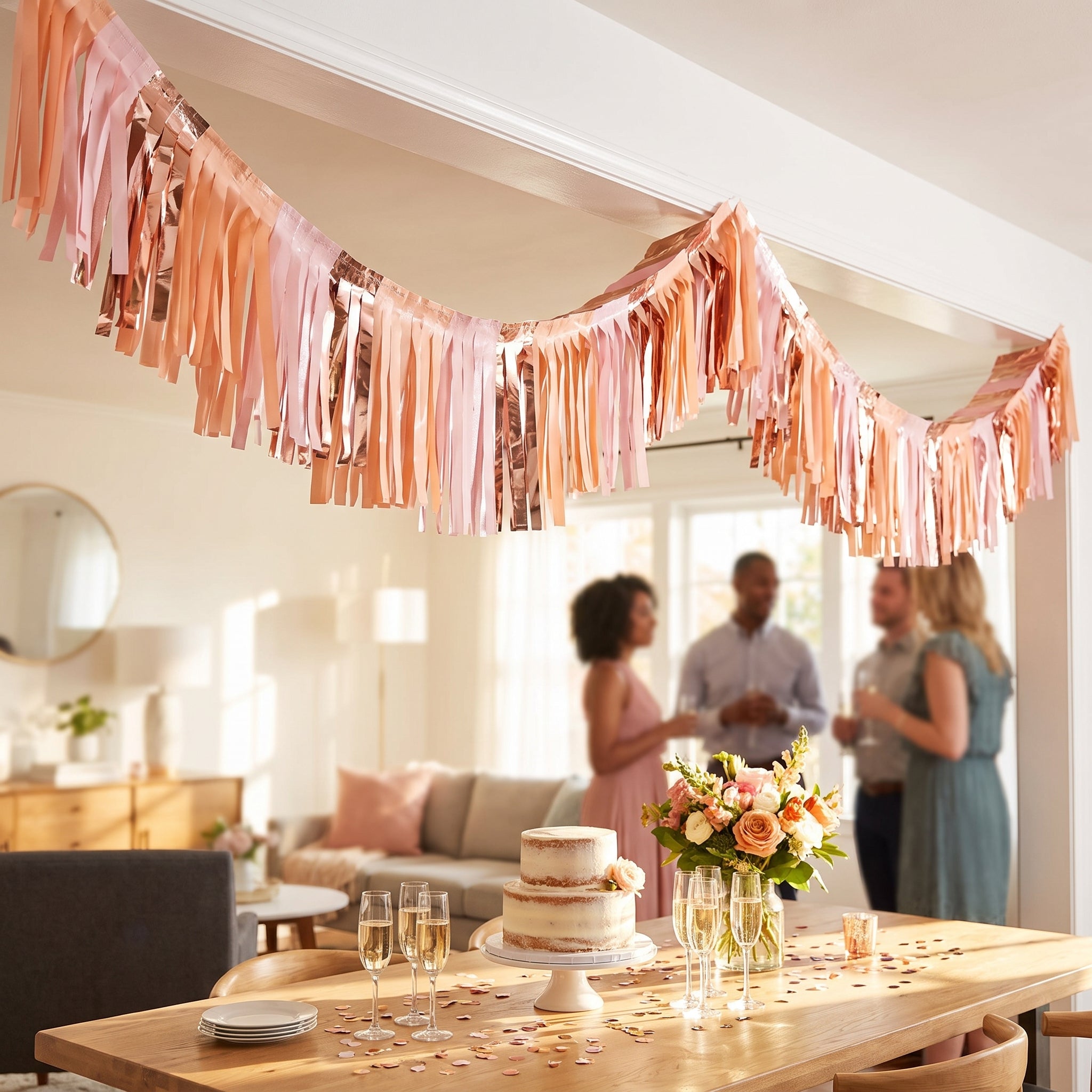 Rose Gold Accordion Fringe Ceiling Hanging Decoration - 12 ft