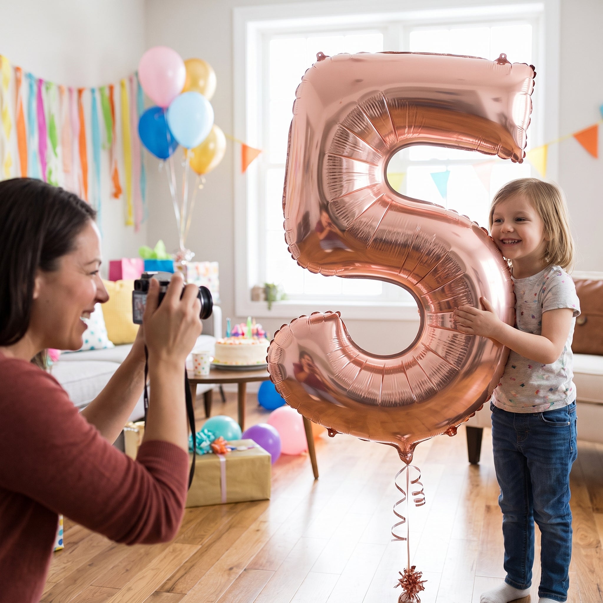 Rose Gold Number 5 Foil SuperShape Metallic Balloon