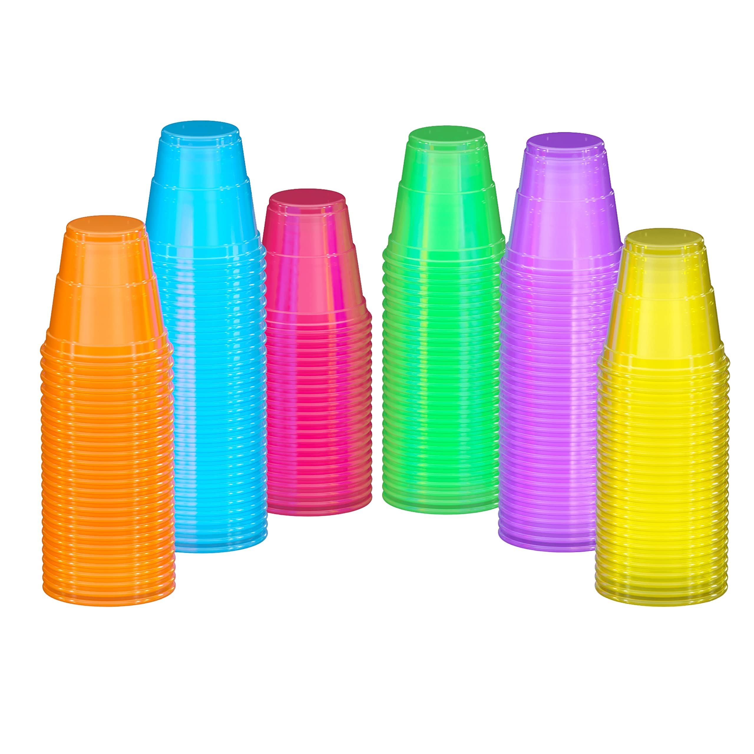 2 Oz. Neon Assorted Color Plastic Cups | 60 Count