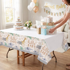 Soft Jungle "Hello Baby" Plastic Table Cover for Baby Showers