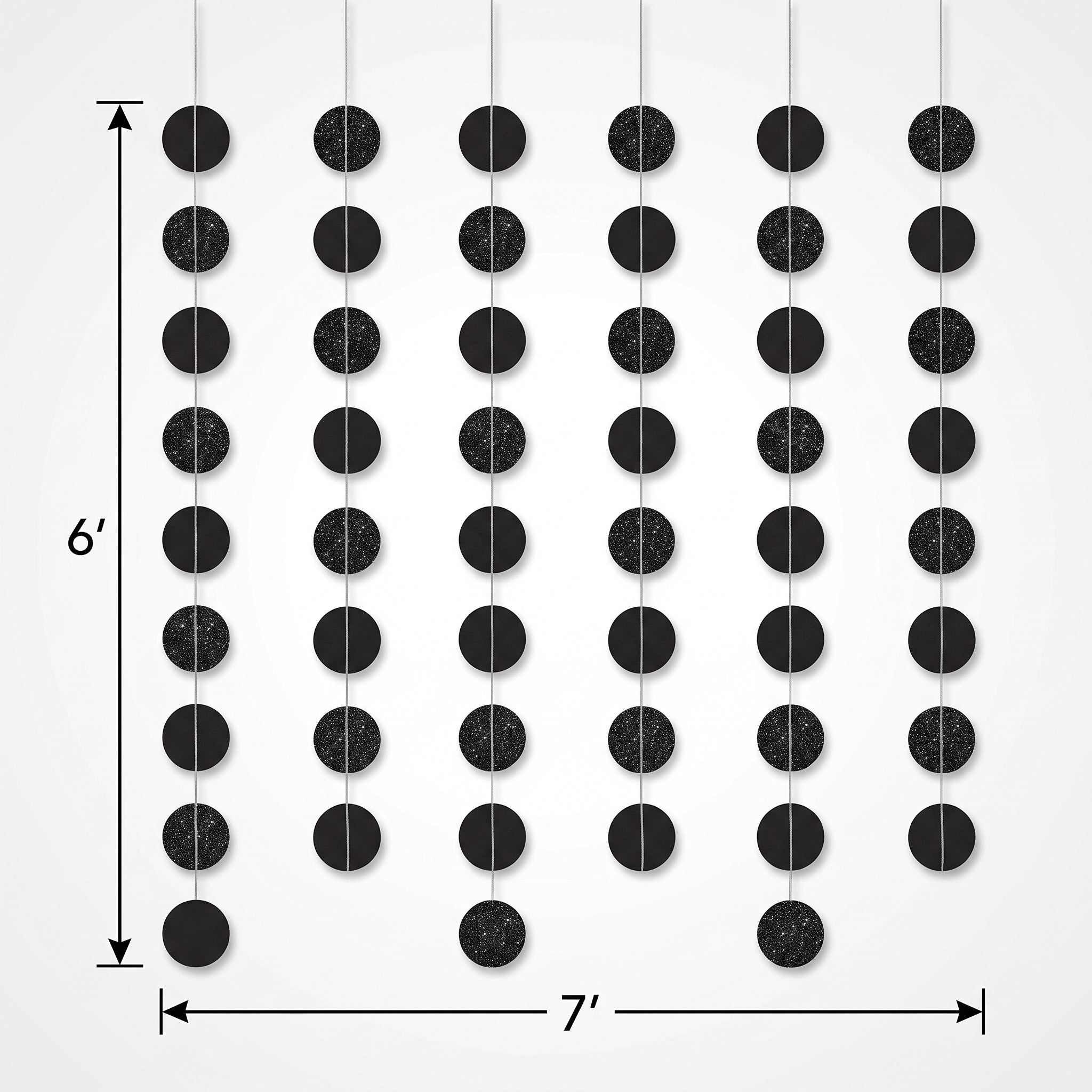 Black Glitter Polka Dot String Decorations - 7-Inch, 6-Pack