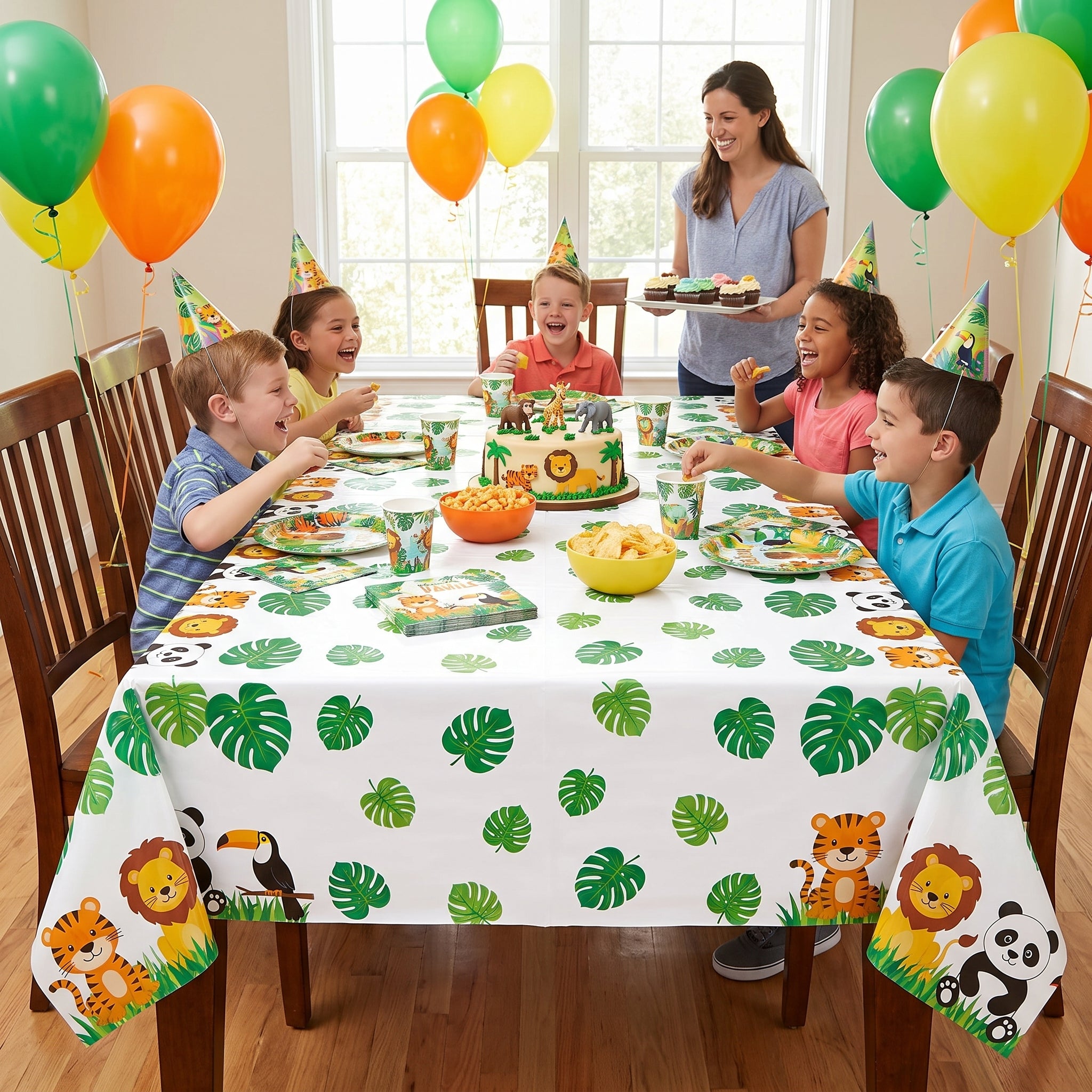 Get Wild Jungle Birthday Plastic Table Cover, 54x96 in