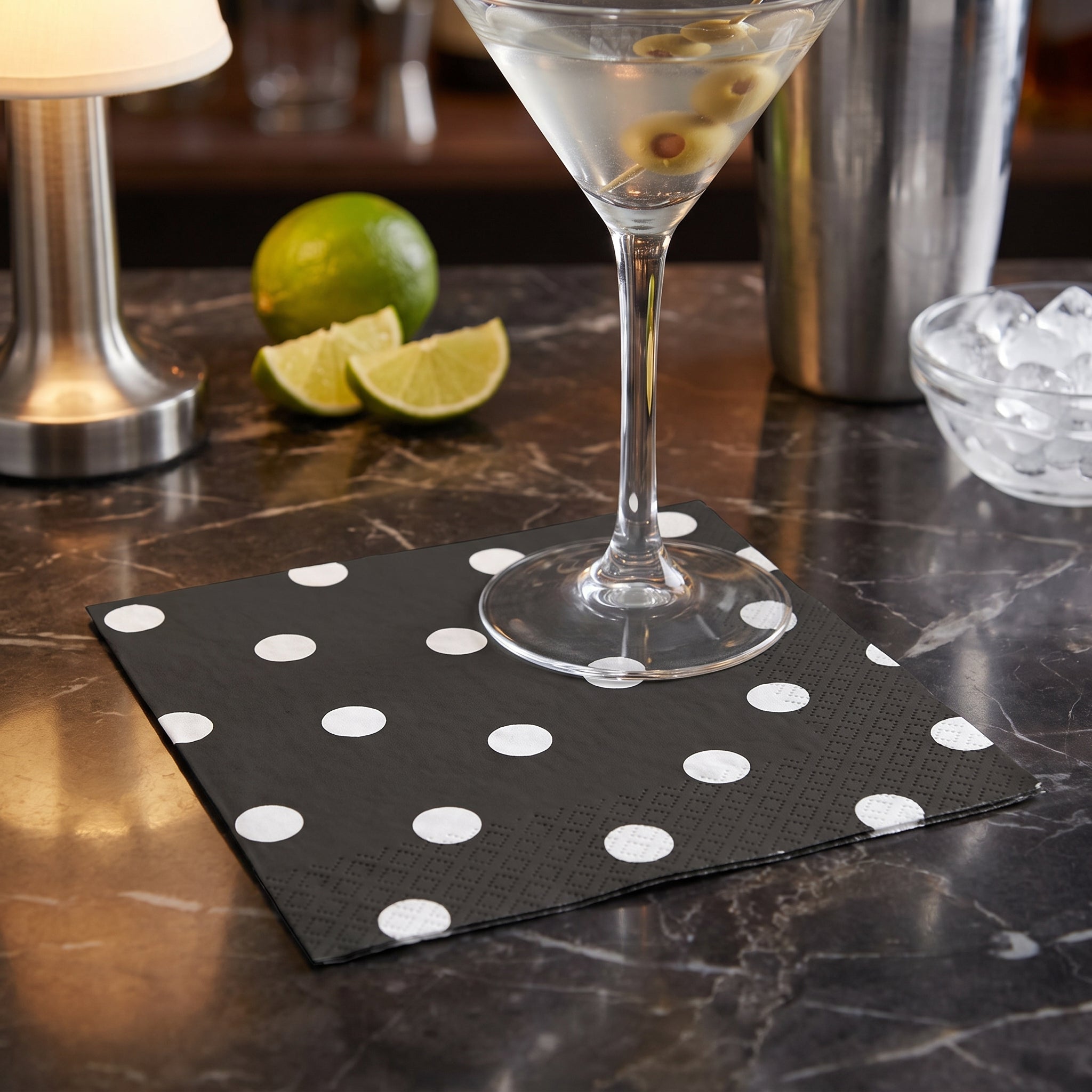 Jet Black Polka Dot Luncheon Napkins - 6.5 In. X 6.5 In. | 16 Count