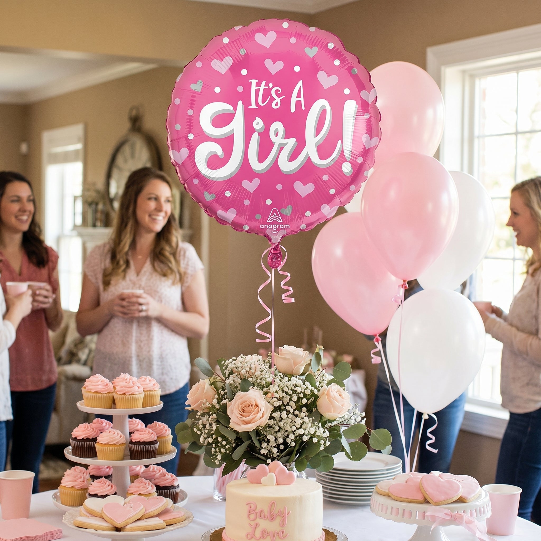 "It's a Girl" Heart & Dots Foil Balloon - 18in