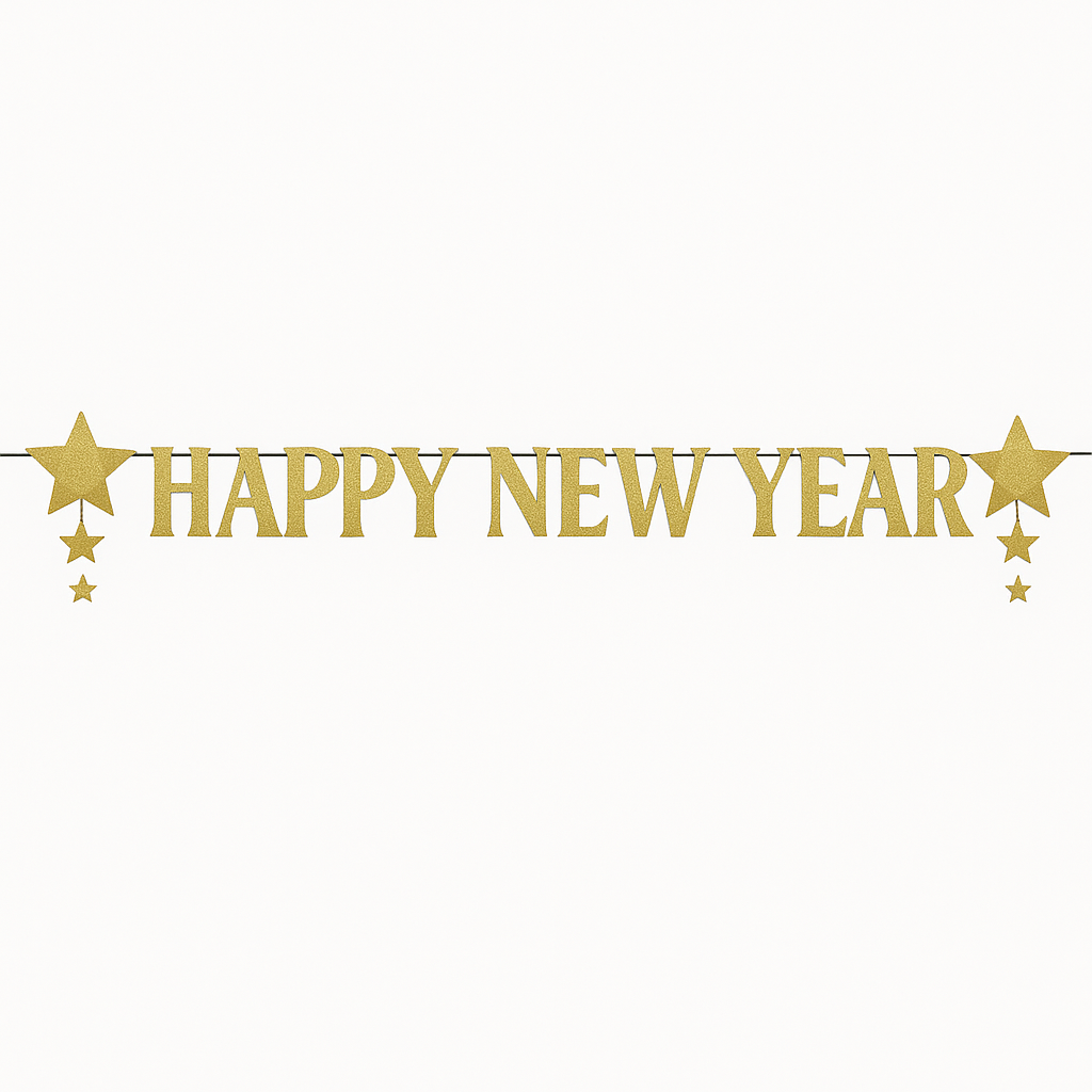 Gold Happy New Year Star Banner - 12 ft Festive Decoration
