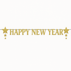 Gold Happy New Year Star Banner - 12 ft Festive Decoration