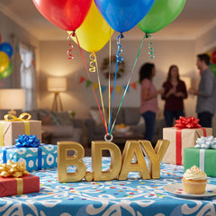 Metallic Gold "B.Day" Balloon Weight Decoration