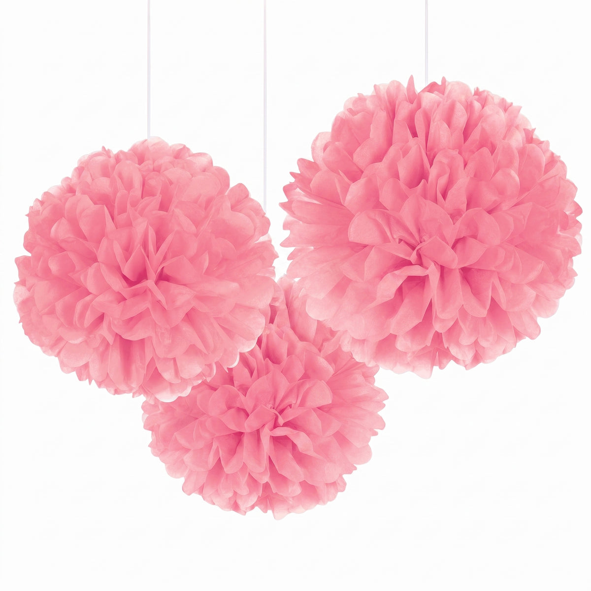 Elegant Pink Tissue Pom Pom Decorations - 3 Pack