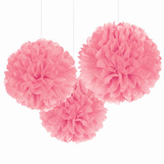 Elegant Pink Tissue Pom Pom Decorations - 3 Pack