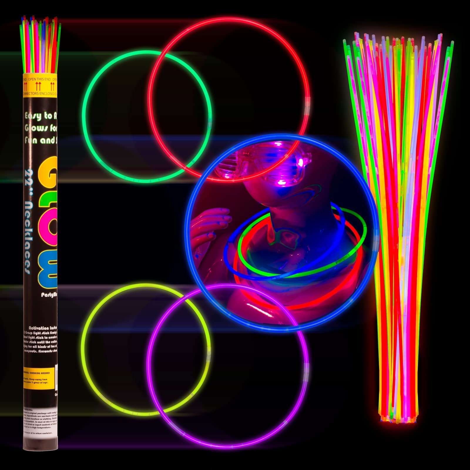 22 inch. Neon Glow Necklaces With Assorted Colors - 300