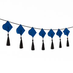 Blue Felt Graduation Cap Garland Banner, 10-ft