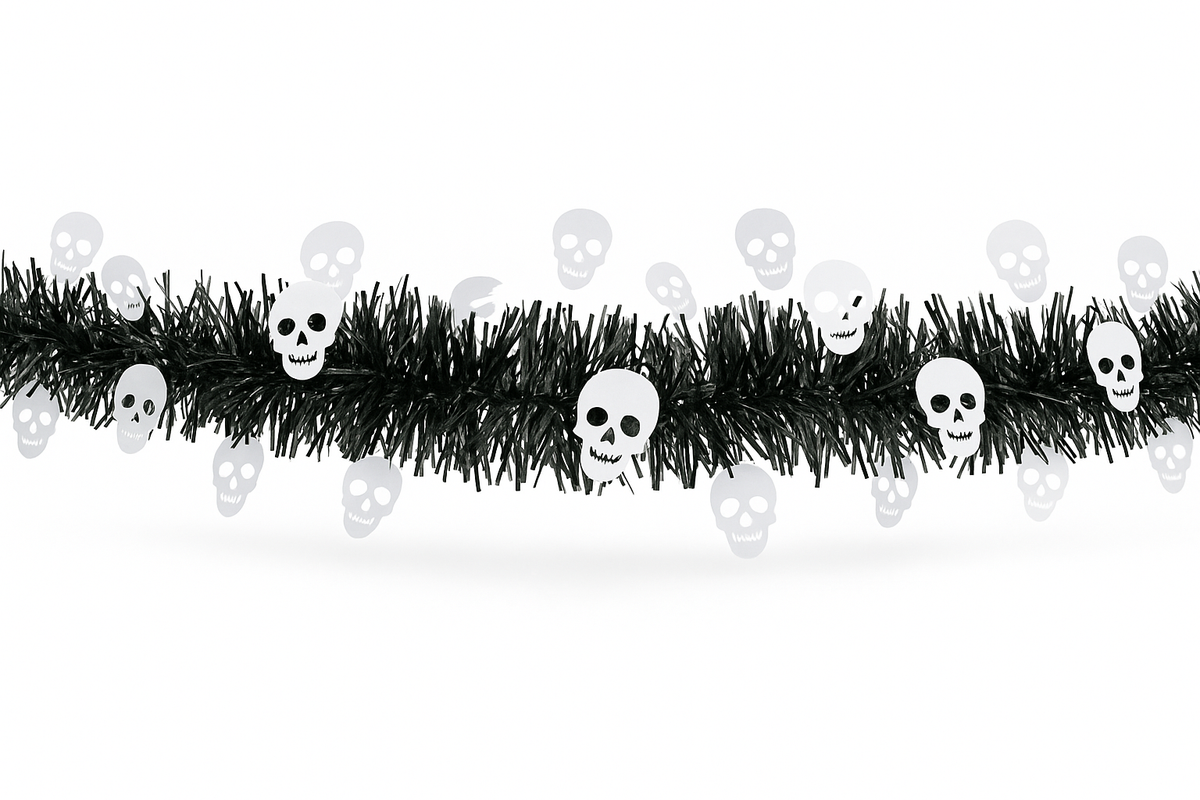 Spooky Skull Tinsel Garland for Halloween Decor