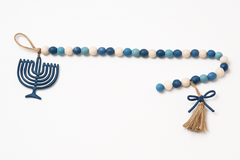 Hanukkah Wooden Bead Garland with Menorah Accent