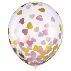 Metallic Heart Confetti Latex Balloons, 12-Inch, 6-Pack