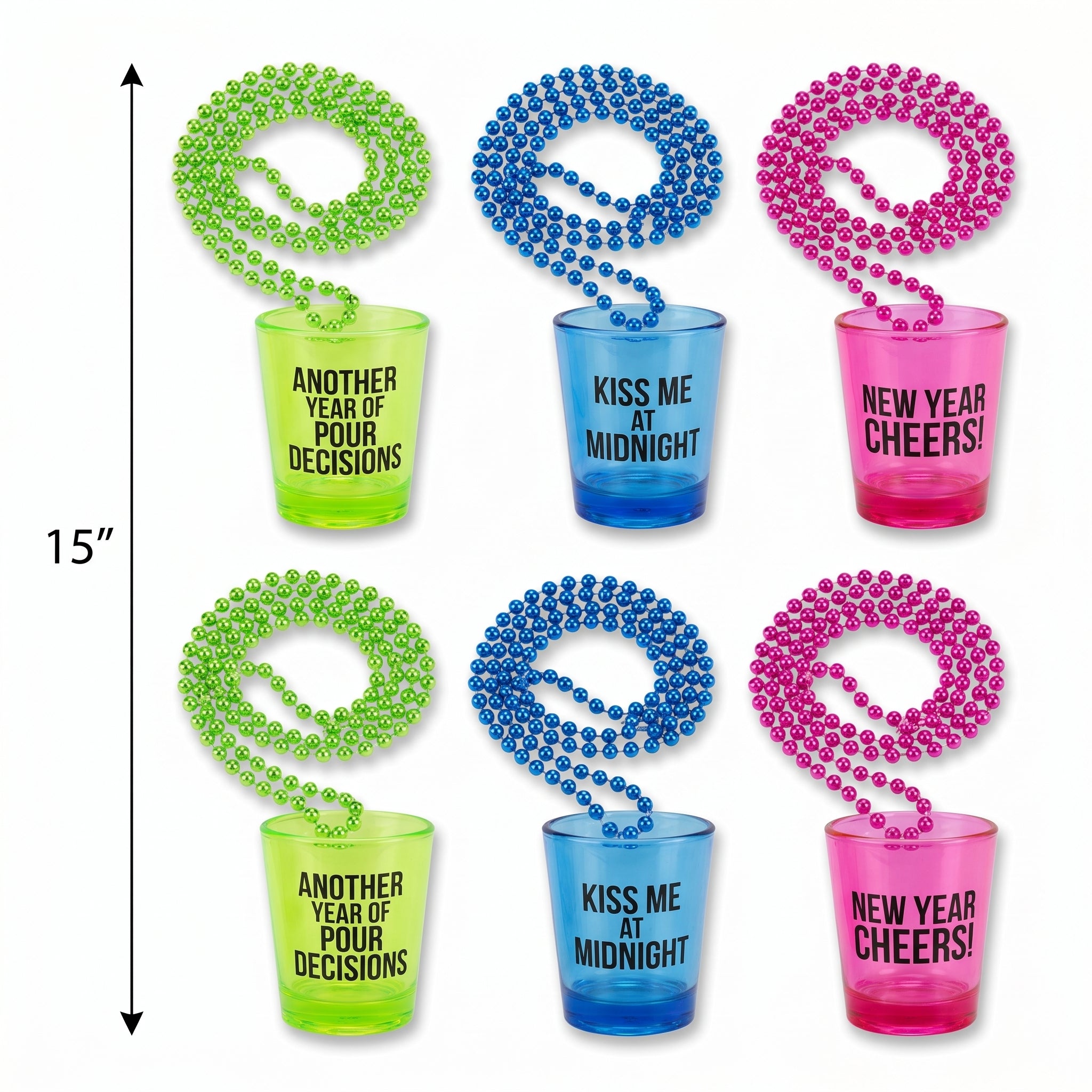 Light-Up New Year's Eve Shot Glass Necklaces, 6-Pack