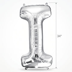 Silver Letter "I" Foil Balloon - Metallic Shine