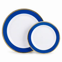 Royal Blue Bordered Premium Plastic Plate Set - 20 Pack