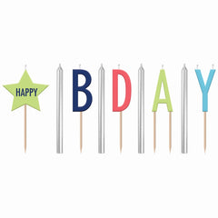 Modern Happy Bday Pick Candle Set, 9-Pack