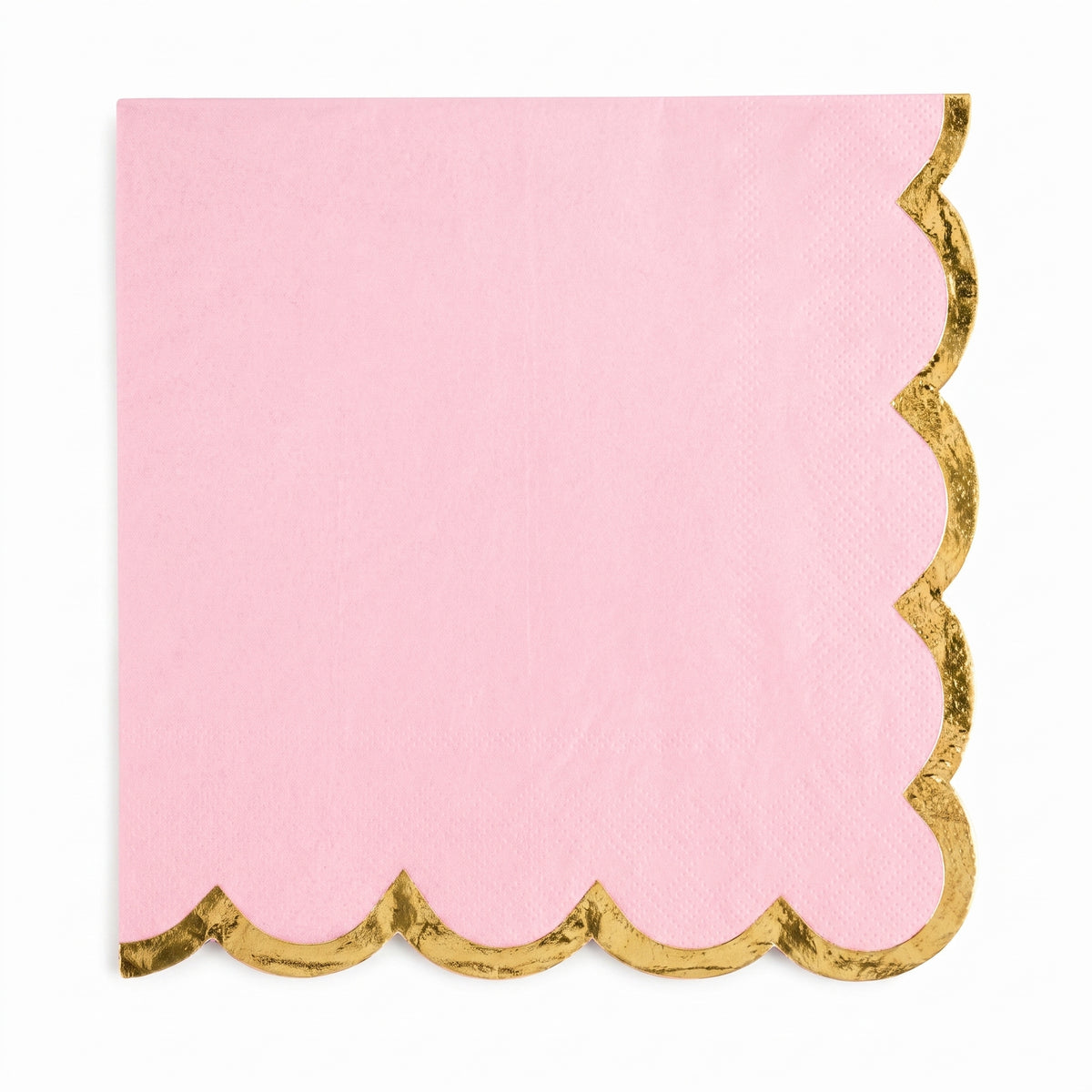Pink Scalloped Beverage Napkins with Gold Stamp - 5 In. X 5 In.