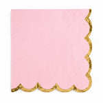Pink Scalloped Edge Beverage Napkins with Gold Hot Stamp - 5 In. X 5 In.