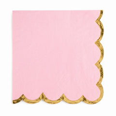 Pink Scalloped Beverage Napkins with Gold Stamp - 5 In. X 5 In.