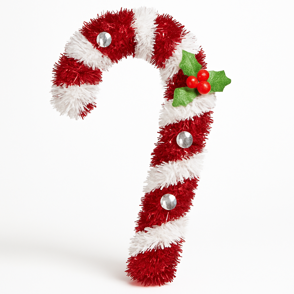Festive 3D Tinsel Candy Cane Decoration
