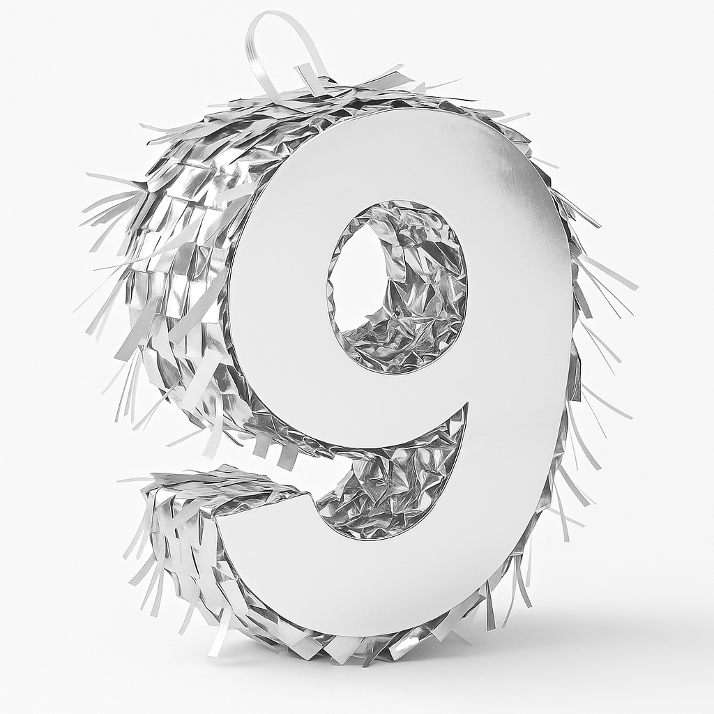 Metallic Silver Number 9 Mini Pinata Decoration, 6-Inch