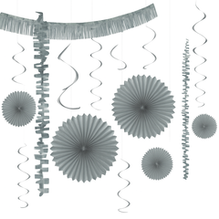 Silver Swirl & Fan Hanging Decorations Kit