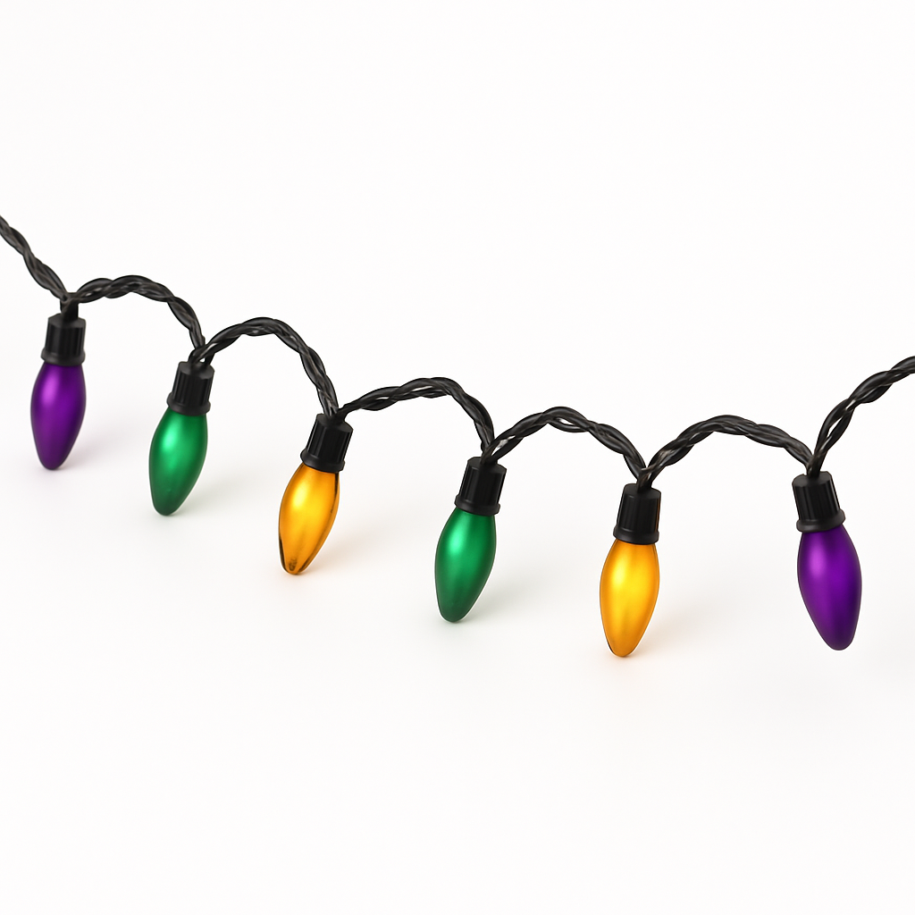 Vibrant Mardi Gras String Lights - 100 Bulb Set