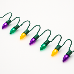 Vibrant C7 LED String Lights in Purple, Green, and Yellow