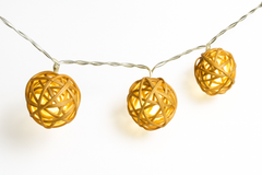 Warm White Rattan Ball LED String Lights, Battery Operated