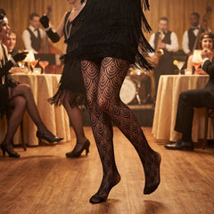 1920s Art Deco Scallop Print Flapper Pantyhose