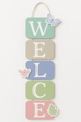 Pastel Spring "Welcome" Hanging Sign with Butterflies
