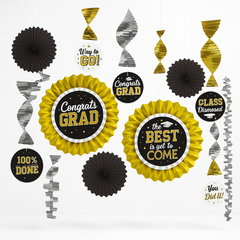 Graduation Celebration Paper & Foil Decorating Kit - Black, Gold & Silver