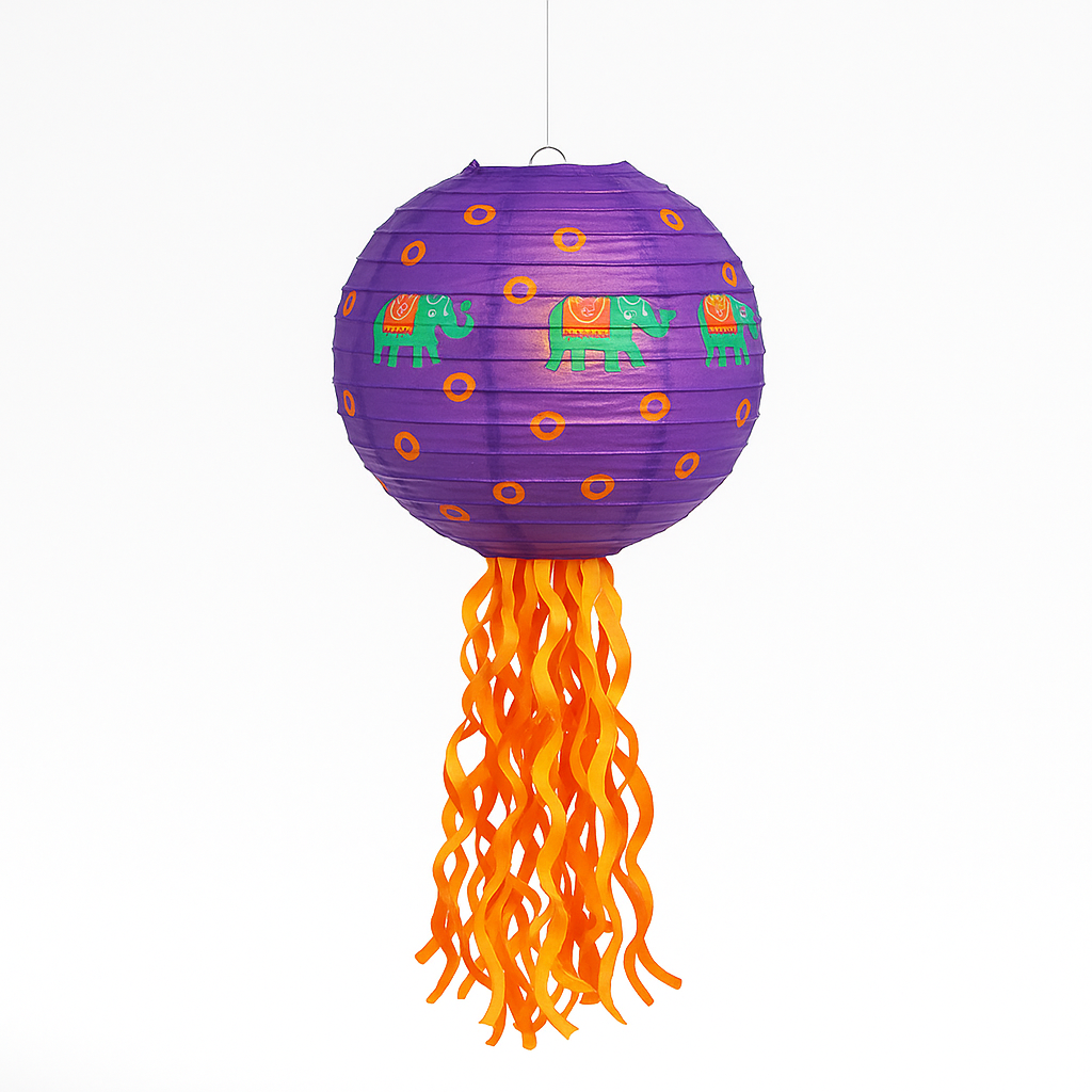 Diwali Light Up LED Lanterns, 2-Pack - Purple with Elephants