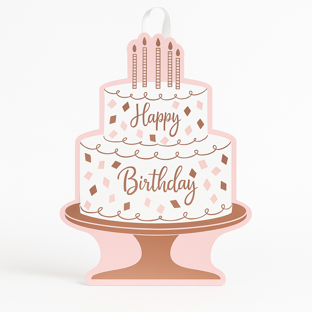 Blush Birthday Cake Cardboard Easel Sign