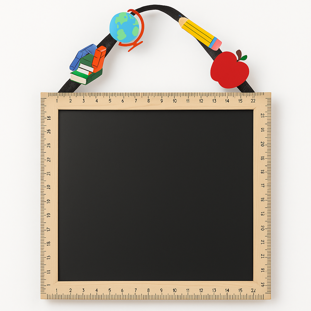 Hanging Ruler Chalkboard Sign with Classroom Icons