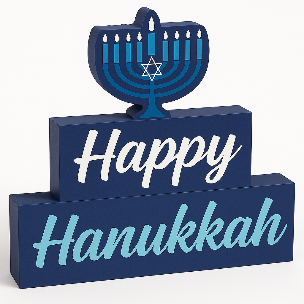 Festive Happy Hanukkah Menorah MDF Standing Sign