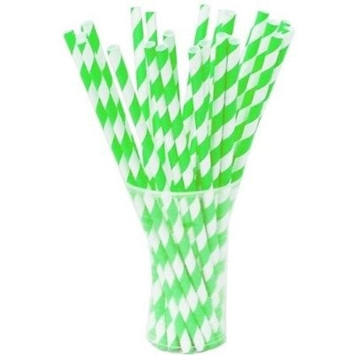 Lime Green Striped Paper Straws | 100 Count