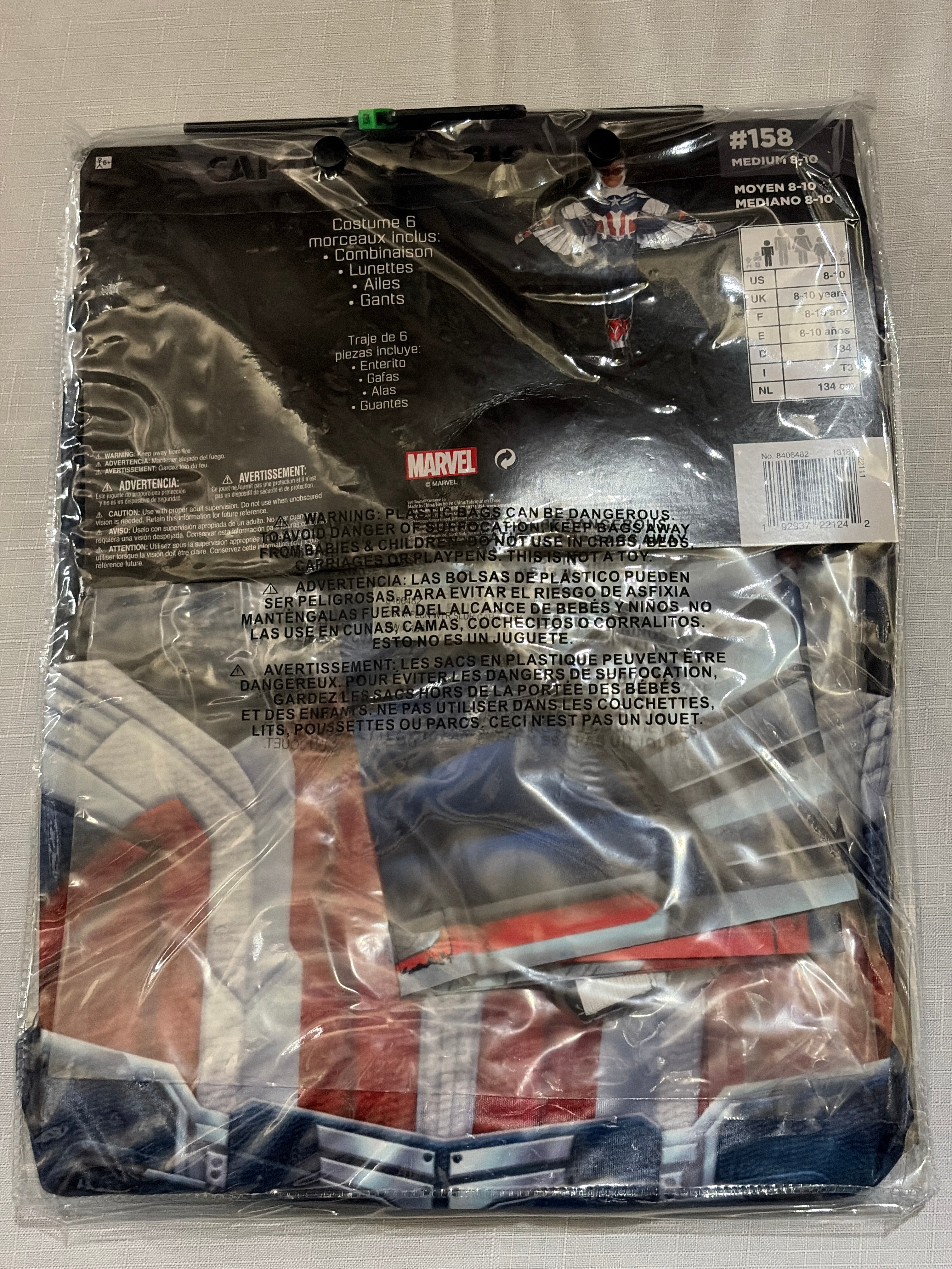 Marvel Falcon and Winter Soldier Sam Wilson Kids Costume with Wings & Mask - Child M (8-10)