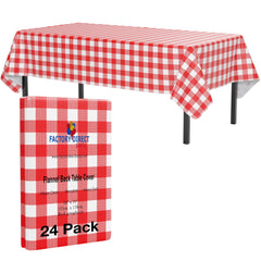Red Gingham Flannel Backed Plastic Table Cover 54 In. x 70 In. | Case of 24