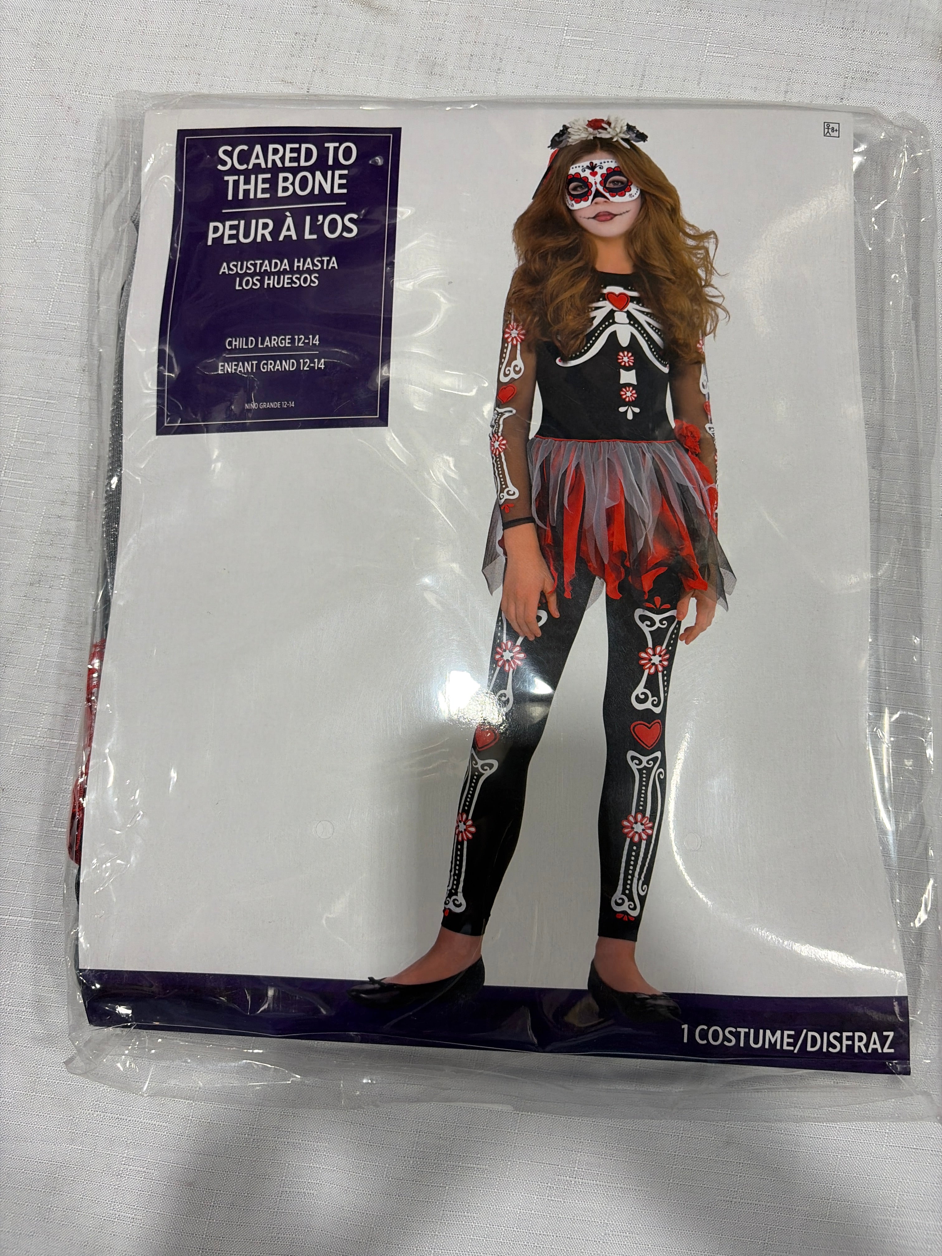 Girls' Scared to the Bone Halloween Costume with Tutu & Leggings