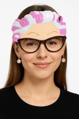 Old Lady Costume Glasses with Hair Curlers & Faux Pearls - Fun Shades